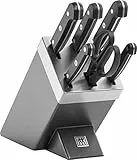 ZWILLING Bloc de Couteaux avec Auto-Affûtage (7 Pièces), Bloc Gris en Bois de Frêne, Couteaux & Ciseaux en Acier Inoxydable Spécial, Manche Plastique, série Gourmet