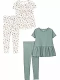 Simple Joys by Carter's Ensemble 4 pièces, vêtements de jeu, hauts à manches longues et pantalons Fille, Lot de 4, Blanc Fleuri/Vert Bouteille, 4 ans