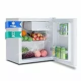 SMETA Mini Frigo 48L, Petit Frigo Silencieux 220-240V, Réfrigérateur avec Thermostat Réglable, Pieds Réglables, Porte Réversible et Petit Congélateur, Mini Bar, pour Chambre, le Bureau, 0-10℃, Blanc