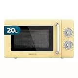 Cecotec Micro-Ondes Mécanique Proclean 3010 Retro Jaune. 20 L, 700 W en 6 niveaux, minuterie jusqu'à 30 minutes, mode dégivrage, design vintage en jaune, finitions en acier.
