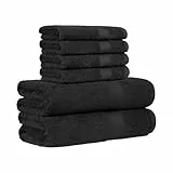 Amazon Basics 2 Serviettes de bain et 4 Serviettes à mains à la décoloration, Lot de 6, Noir, 70 x 70 cm