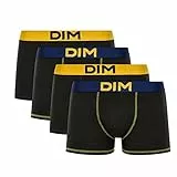 Dim Boxer Homme Mix and Colors Coton Stretch x4, Noir Jaune Safran/Bleu Marin/Noir Jaune Safran/Bleu Marin, L
