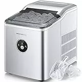 Machine à glaçons 14kg en 24h, 9 glaçons en 6 minutes, silencieux sous 40dB, affichage LED, facile à nettoyer, pelle et panier, sans installation, sur comptoir, pour la maison/cuisine (Argent)