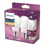Philips ampoule LED Equivalent 75W E27 Blanc chaud non dimmable, verre, lot de 2