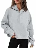 Timuspo Sweat-shirt à capuche pour femme - Demi-fermeture éclair - Manches longues - En polaire - Avec trou pour le pouce - Casual - Pour entraînement, gris, S