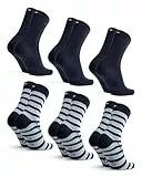 DANISH ENDURANCE Chaussettes en Coton Premium, Homme Femme, 6 Paires Multicolore (3xNoir, 3xNoir Rayures) 43-47