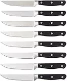Amazon Basics Set de 8 pièces couteaux à steak Lames en acier dentelé Manche ergonomique, Noir/Acier inoxydable