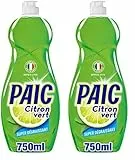 PAIC - Liquide Vaisselle Paic Citron Vert Super Dégraissant - Nettoie - Dégraisse - Élimine les mauvaises odeurs - 750 ml (Lot de 2)