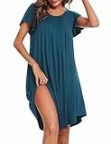 Uniexcosm Chemise de Nuit Coton Eté Chemise de Nuit Femme Manches Courtes Col Rond Robe de Nuit Femme Courte Ample Bleu Cobalt XXL