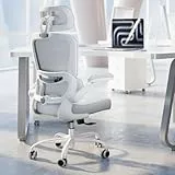 TRALT Chaise de bureau ergonomique – Chaise de bureau avec appuie-tête réglable – Chaise d'ordinateur en maille confortable avec accoudoirs rabattables – Chaises de jeu pour adultes (cuir, blanc)