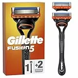 Gillette Rasoir Pour Homme Fusion5, Manche Et 2 Cartouches A 5 Lames, Lame De Précision Pour Les Zones Difficiles, Bande Lubrifiante Pour Une Glisse Fluide Sur Le Visage, 1 Recharge Par 20 Rasages