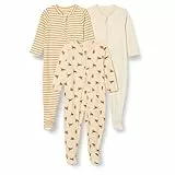 Amazon Essentials Combinaison Pour Jour et Nuit avec Pieds Mixte Bébé, Lot de 3, Avoine Chiné/Rayures/Tigre, 6-9 mois