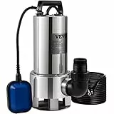 VEVOR Pompe de Relevage Eaux Chargées 1300 W Pompe d’Évacuation pour Eaux Chargées, 333,3 L/min Pompe Immergée Vide Piscine Cave Fosse Septique avec Adaptateur de Décharge pour Pomper Eaux Sales Usées