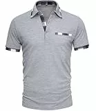 GLESTORE Polo Homme Manches Courtes Golf Polos Casual Regular Fit T-Shirt avec Poche Factice Gris Clair XL