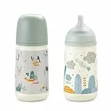 Suavinex, Lot 2 Biberons 270 ml. Biberon avec Tétine Symétrique SX Pro en Silicone à Débit Moyen (M). Avec Valve Anti-Colique. Silicone Fin Ultra-Doux. Pour Bébés, +3 Mois, Vert et Bleu