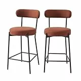 BAÏTA Lot de 2 tabourets de Bar NOA en Tissu Terracotta et Pieds en métal Noir