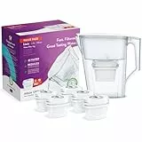Aqua Optima Liscia Carafe Filtrante et 6 Cartouche Filtrantes Evolve+ 30 Jours, Capacité 2,5 litres, Pour la Réduction des Microplastiques, du Chlore, du Calcaire et des Impuretés, Blanc