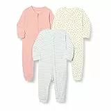 Amazon Essentials Pyjama sans Pieds Zippé en Coton Mixte Bébé, Lot de 3, Points/Rayures/Rosé Grisé, 3-6 mois