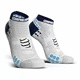 COMPRESSPORT Homme Pro Racing Socks V3.0 Low Chaussette Running, Blanc/Bleu, 42-44 EU