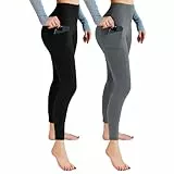 Leafigure Lot de 2 leggings de sport opaques taille haute avec poches pour entraînement, sport, yoga, course à pied, Lot de 2 noir/gris, L-XL