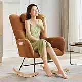Fauteuil à Bascule avec Oreiller Moelleux, Fauteuil Allaitement pour Salon,Fauteuils Rembourrés Confortables avec Dossier Haut,Cadre métallique Robuste, capacité de Charge de 115 kg,Marron