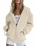Timuspo Sweat à capuche pour femme 2023 - Veste à capuche - Automne et hiver - Long sweat à capuche - Fermeture éclair - Manteau surdimensionné, beige, L