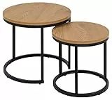 AC Design Furniture Spencer Table Basse Ronde Lot de 2, H : 40 x L : 45 x P : 45 cm, Aspect Chêne Sauvage et Métal Noir, Ensemble de Table d'appoint Moderne, Table de Lampe pour Salon ou Entrée