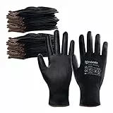 ANDANDA Gants de Travail Lot de 24 Paires, Gants Mecanicien Tricoté sans Couture, Paume et Doigt Enduit PU, Bonne Adhérence, Gant Bricolage, l'Entreposage, la Logistique, l'Assemblage, Noir, L