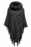 NLAND Poncho Femme Cape Franges Elégante Hiver Crochet Ponchos avec Une écharpe Chaude Epaule Echarpe Manteau pour Printemps Automne,Nero