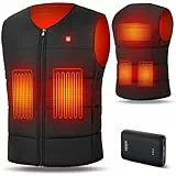 UNBON Gilet Chauffant Homme Femme avec Batterie Incluse 10000mAh, Gilet Chauffant USB Électrique Col V, Veste sans Manche Chauffante avec 3 Chaleurs 5 Zones Chauffage pour Moto Chasse Travail Noir S