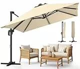 vounot® Parasol Déporté Carré 3x3M avec 8 Baleines Parasol de Jardin Extérieur Rotation 360° Inclinable 6 Positions Toile Polyester Anti UV et Imperméable avec Housse Beige