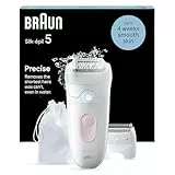 Braun Silk-épil 5, Épilateur Pour Épilation Facile, Étanche, Peau Douce Longue Durée, Avec Tête De Rasoir Pour Femmes Et Sabot Tondeuse, 5-030, Blanc/Rose