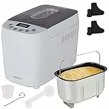 Arebos Machine à pain 1500 g | avec 15 programmes | 2 crochets de pétrissage | Minuteur | Écran LCD | 3 niveaux de brunissage et tailles de pain | 850 W | Blanc