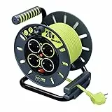 Masterplug Pro-XT Enroulable 20 m, rallonge 4 filets Schuko, extension électrique 3000 W Gris/vert