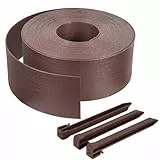 VOUNOT® Bordure de Jardin en PE 20 mètres avec 12 Piquets d’ancrage Bordure de Gazon Flexible Bordurette de Pelouse Aspect Naturel Hauteur 13cm Epaisseur 3mm Marron