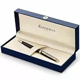 Waterman Hémisphère stylo bille luxe, noir avec attributs or fin 23K, pointe moyenne, encre bleue, coffret cadeau
