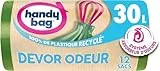 Handy Bag - Sacs poubelle à poignées coulissantes Dévor Odeur 30L x 12 sacs - Système absorbeur d'odeurs - Ultra Résistant - Étanchéité maximale - 100% plastique recyclé