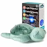 Cloud b Veilleuse projecteur océan avec 2 bruits blancs et 2 sons apaisants | Réglages réglables et arrêt automatique | Capteur de cri | Tissu recyclé | Tortue tranquille – Vert (rechargeable)