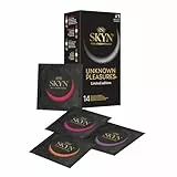 Skyn Unknown Pleasures+ : Boîte de 14 préservatifs masculins sans latex / 2x Intense Feel texture intensément perlée, 8x goût de cocktails, 2x Elite ultra-fins et ultra-doux, 2x effet chauffant