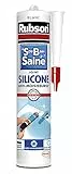 Rubson Mastic Salle de bain Saine Blanc , Joint silicone multi-matériaux renforcé en antifongiques, mastic sanitaire blanc, souple & étanche, 280 ml