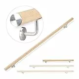 Relaxdays 10026019_631 Rampe, 100 cm, Main courante escalier, Aluminium, Aspect hêtre intérieur extérieur, Ø 42mm, nature, inox, 12 x 100 x 8 cm