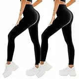 SINOPHANT 2 Pièces Leggings Sport pour Femmes Taille Haute, Legging Opaque pour Gym Sport Yoga(#2 pièces noir/noir,L-XL)