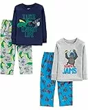 Simple Joys by Carter's Ensemble de pyjama 4 pièces pour garçons et tout-petits (haut en coton et bas en polaire), Gorille bleu/dragon gris/texte bleu marine, 2 ans