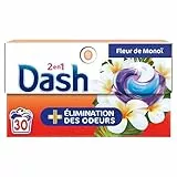 Dash 2en1 PODS, Lessive En Capsule, 30 Lavages, Fleurs de Monoï, PLUS DE FRAÎCHEUR, ÉLIMINATION DES ODEURS avec l’adoucissant Lenor, Fabriquée En France, Dash 2in1
