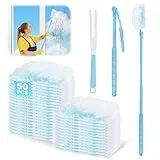 Kuvarix 52 Pièces Plumeau Poussiere Recharge Kit Compatible avec Swiffer, Duster Recharge Kit avec 1 Manche Télescopique et 1 Manches Courts, pour Cheveux, Poussière, Saleté