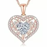 LAVUMO Collier Argent Sterling 925 Pendentif Arbre de Vie Bijoux Coeur Zirconia Cubique Cadeau pour Elle Femme Maman Noël Anniversaire Fête des Mères Saint Valentin Cadeau