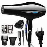 Sèche-cheveux professionnel avec diffuseur, 6 pièces de sèche-cheveux avec 2 vitesses et 3 réglages de chaleur, adapté aux salons et à la maison