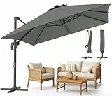 vounot® Parasol Déporté Carré 3x3M avec 8 Baleines Parasol de Jardin Extérieur Rotation 360° Inclinable 6 Positions Toile Polyester Anti UV et Imperméable avec Housse Gris Foncé