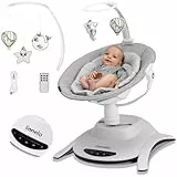 LIONELO Bella Balancelle Bebe Electrique Pivotante à 360° pour les Bébés jusqu'à 9 kg, Dossier Réglable, 5 Vitesses de Balancement, Ceintures de Sécurité, Détection de Mouvement, Antidérapante