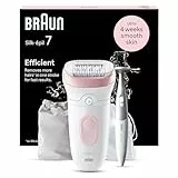 Braun Epilateur Pour Femmes Pour Les Jambes Et Le Corps, Silk-épil 7 7-210, Blanc-Rose, Sans Fil, Etanche, Coffret D'Epilation Avec Tondeuse Pour Le Maillot Et Tête Large, Sabot Pour Zones Sensibles